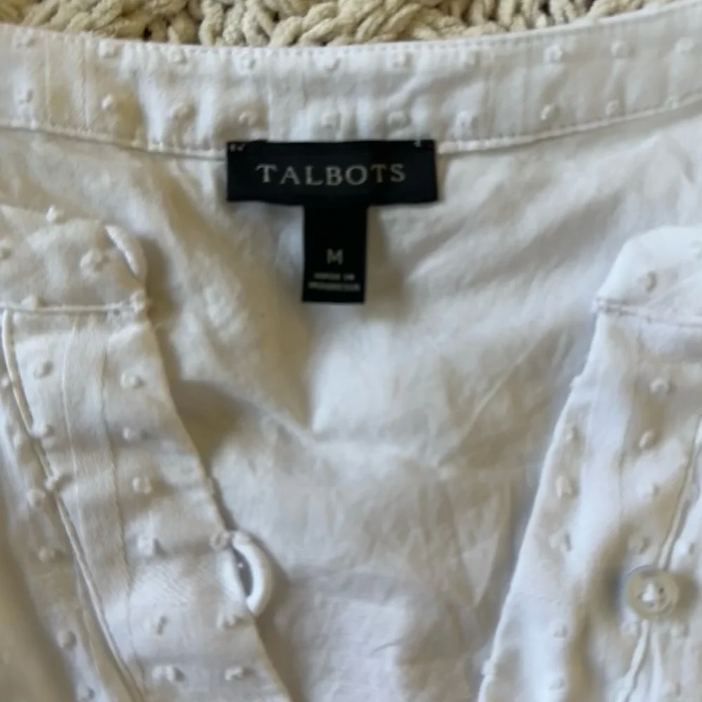 Talbots White Swiss Dot Top Blouse - Picture 3 of 7